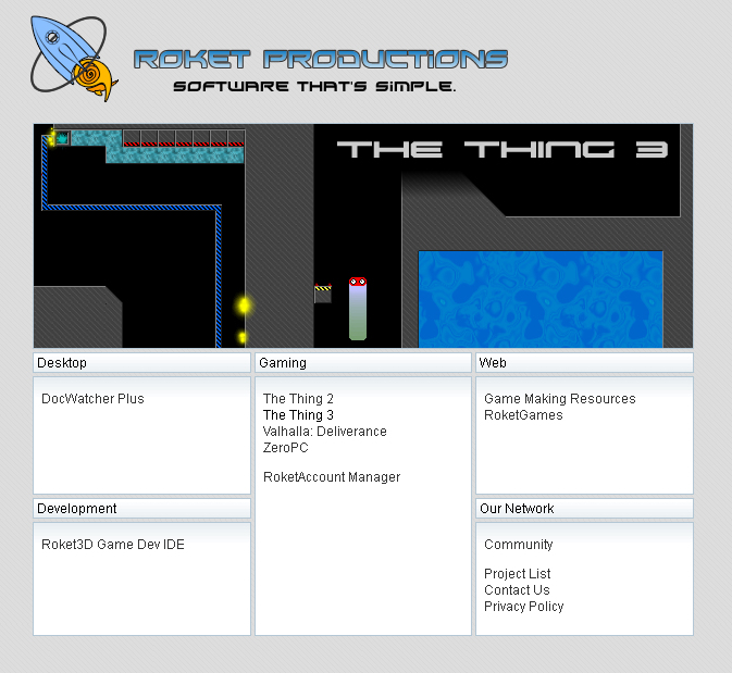 A screenshot of the Roket Productions home page.