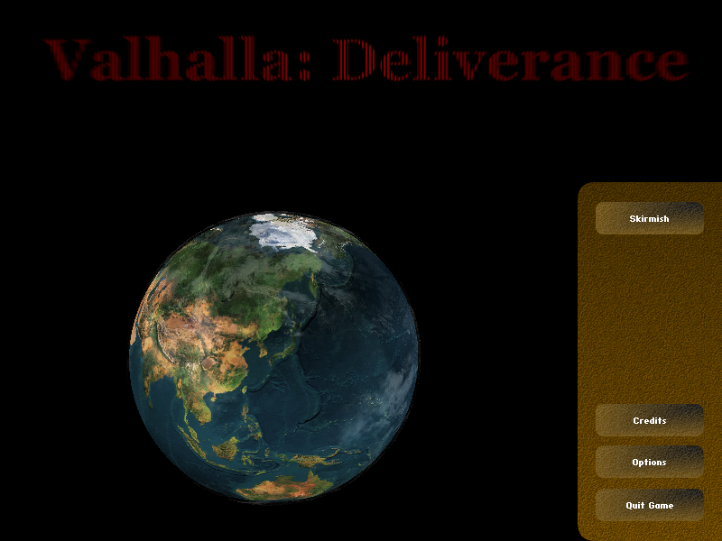 A screenshot of the Valhalla: Deliverance main menu.